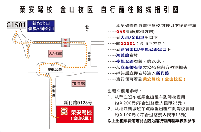 榮安駕校金山校區自行前往路線指引圖